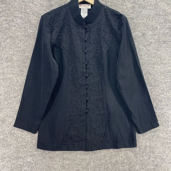 SG Blazer Women S Small Black Button Up Crew Neck Long Sleeve Casual Solid - Picture 4 of 8